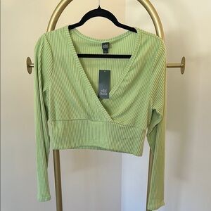 Wild Fable Green Ribbed Wrap Top